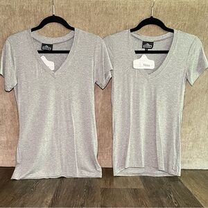 Gray Fitted V-Neck Women's Tops